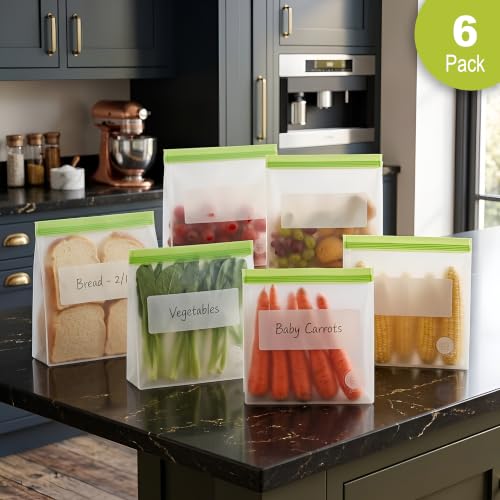 Reusable Food Storage Bags (6 Pack of 6 Gallon Bags (Multicolor (Green)))