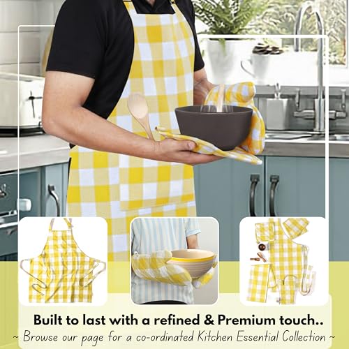 Buffalo Plaid Check Oven Mitts and Pot Holders Set of 4 (Buffalo, Lemon Yellow)