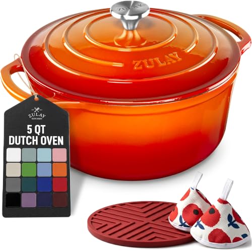 5 Quart Enameled Cast Iron Dutch Oven Pot with Lid (Orange / 5 Quart)