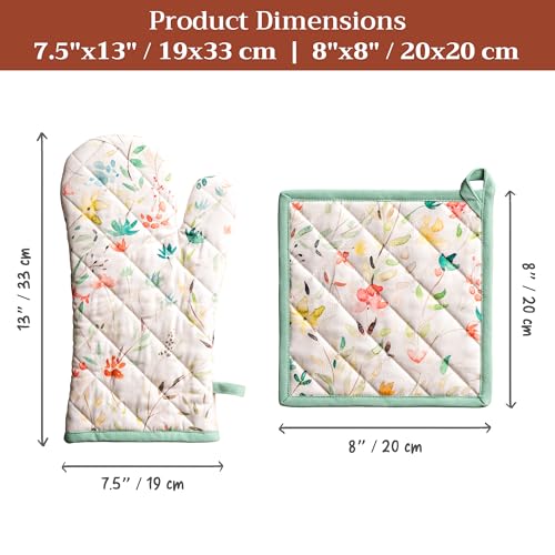 100% Cotton Oven Mitt & Pot Holder Set (005 - Colmar / 7.5" x 13" & 8" x 8" (Oven Mitt & Pot Holder))