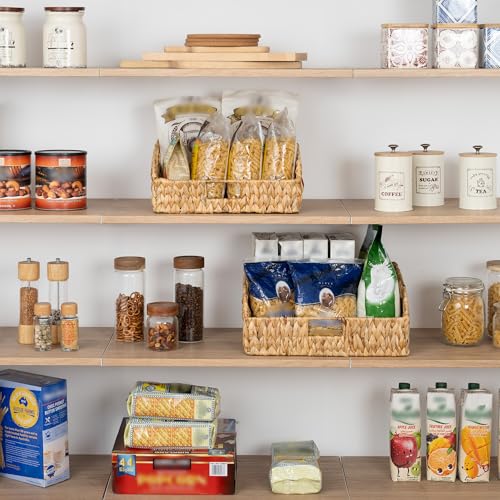 Pantry Baskets for Organizing (Natural(Water Hyacinth) / 15¾"L x 11"W x 7½"H + 14¼"L x 9¾"W x 6¾"H)