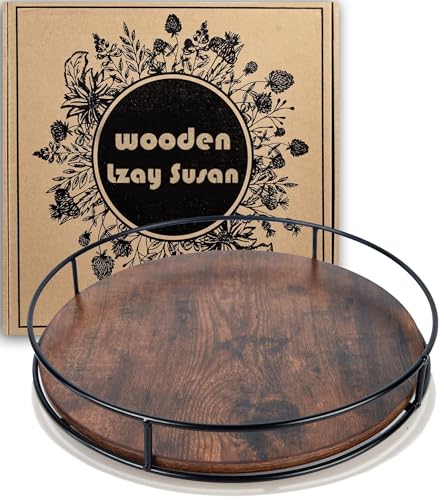 10" Rustic Brown Wood Lazy Susan