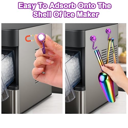 Stainless Steel Ice Scoop for Freezer with Magnetic Hook & Ice Tongs (6oz / Colorful)