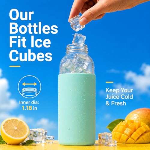 18 oz Glass Water Bottles with Lids and Silicone Sleeve 4 Pack (silicone sleeve-4pack / 18 Ounces)