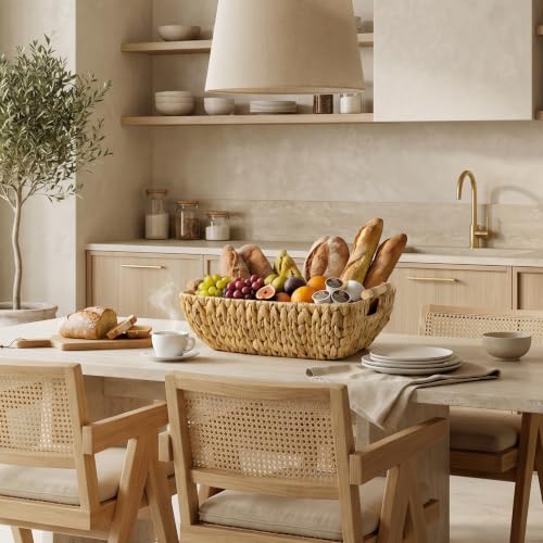Hand Woven Storage Baskets with Wooden Handles (Natural(Water Hyacinth) / Large)
