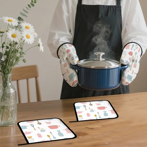 Pink Kitchen Utensil Oven Mitts and Pot Holders Set (4 Count)