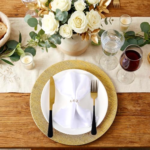 12 Pcs Gold Charger Plates Bulk 13 Inch Texture Strip Plastic (Texture Strip / Gold)