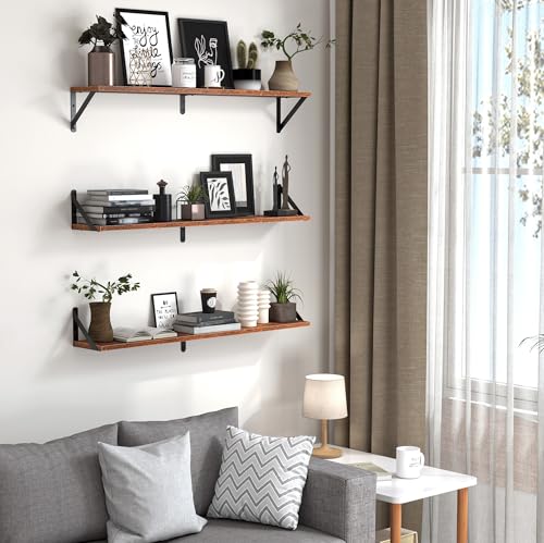 Floating Shelves for Wall (Rustic Brown / 35.43"W x 5.9"D x 5.4"H,Set of 3)