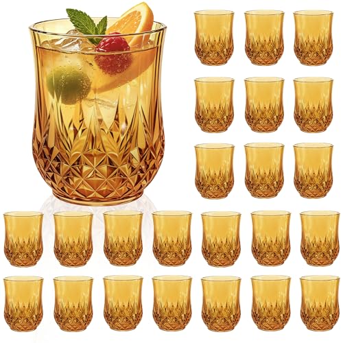 24 Pack Plastic Stemless Wine Glasses (Amber)