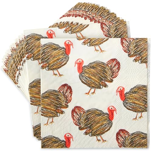 100 Pack Turkey Thanksgiving Cocktail Napkins for Party Supplies (100 Pack)