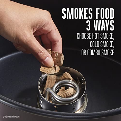 BRANDS 2-in-1 Indoor Electric Smoker & Programmable Slow Cooker, 6 Quart, With 3-Tier Smoking Rack for Meat, Cheese and More, Dishwasher Safe Crock, Temperature Probe, Black (03-2500-W) (Black (No Party Dipper) / 6 Quart)