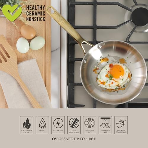 Castelle 8 Inch Stainless Steel Frying Pan with Gold (Stainless Steel W/ Gold Handle / 8" Frying Pan)