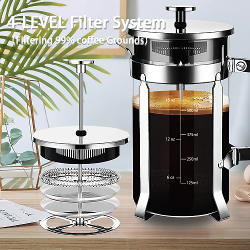 French Press Coffee Maker 304 Stainless Steel Coffee Press (Silvery / 21 oz)