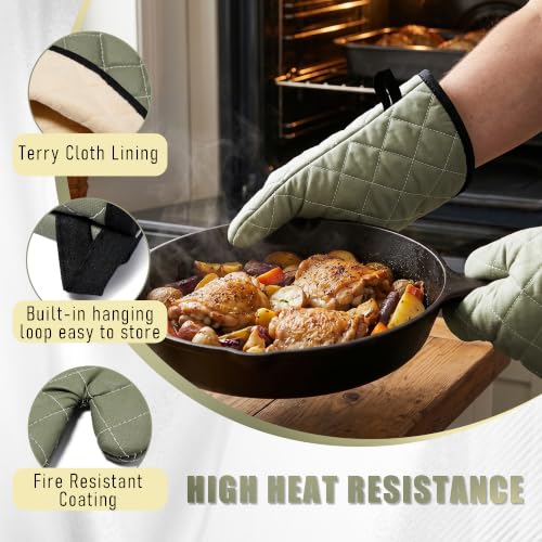 15" 425°F Terry Oven Mitts Quilted Heat Resistant Kitchen (Green / 15 inch)