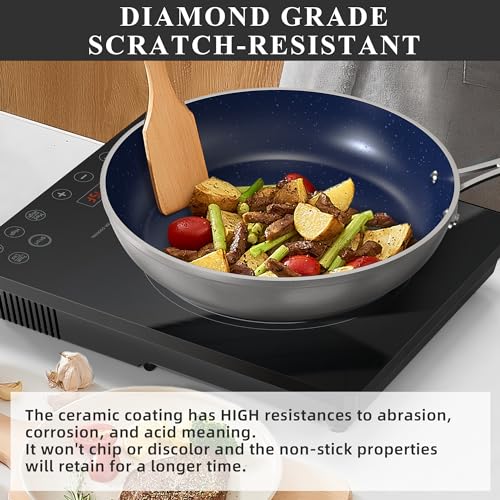 Healthy Duralon Blue Ceramic Nonstick Cookware Set (Metallic Tinsel Silver / 12pc Cookware Set / Cookware Set)