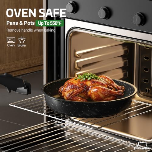 12 Pcs Pots and Pans Set Non Stick (Black / 12Pcs)