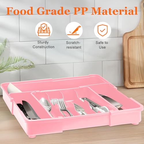 Expandable Silverware Drawer Organizer (Pink / M(9.5-15.2"W x 12.6-19"D))