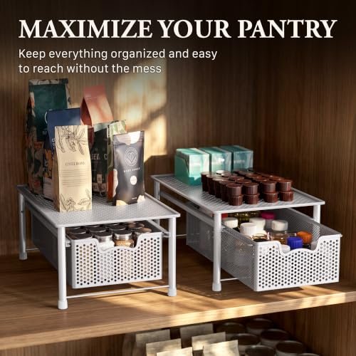 Stackable Cabinet Basket Drawer Organizer (1-Tier / White)