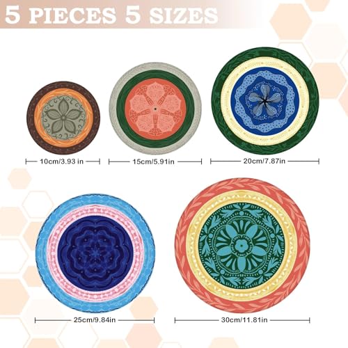 5Pcs Reusable Beeswax Elastic Bowl Covers for Bread Proofing and Food Cover (Colorful Concentric Circle)