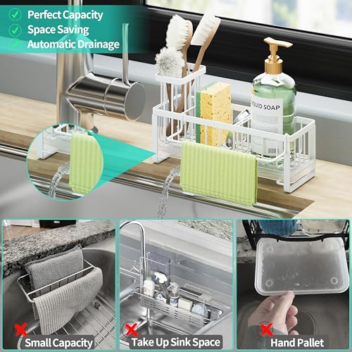 Sponge Holder for Kitchen Sink (White / with Dishcloth Holder)