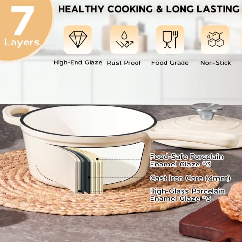 Enameled Cast Iron Sauce Pan (Cream White / 3 Quarts)