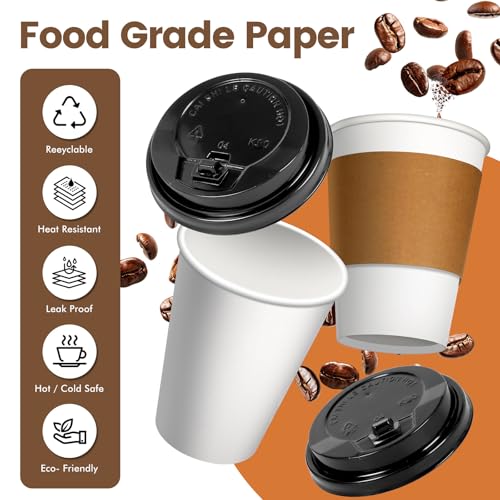 12 oz Disposable Paper Coffee Cups with Lids & Sleeves