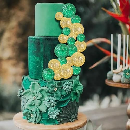 40 Pcs Ball Cake Toppers Mini Balls Cake Decorations Green Gold Foam Balls Sticks DIY Cake Topper for St Patrick's Day Congrats Grade 2026 Graduation Birthday Decorations (40 Count)
