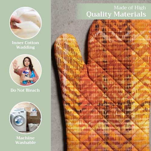 Maison d'Hermine Oven Gloves 100% Cotton Oven Mitt (061 - Thanksgiving Tartan / 7.5" x 13" (Oven Mitt))