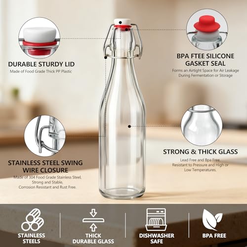 8pack 16oz Swing Top Glass Bottles with Airtight Lids for Vanilla (16 oz 8 pack)