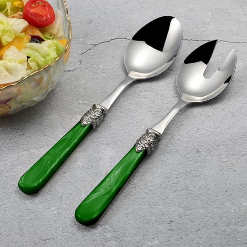 2 piece Salad Servers Stainless Steel Salad Serving Set Salad Fork and Spoon (Deep Green)