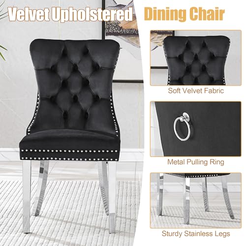 7 Piece Glass Dining Table Set for 6 (White Table & Silver Black Chair / 7-Piece Set-OC-Shaped Table)