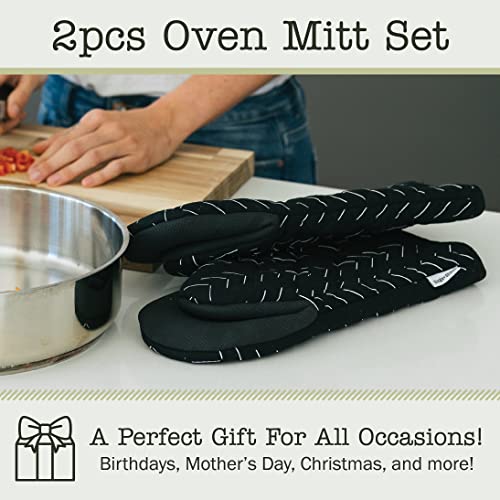 Heat Resistant Designer Kitchen Oven Mitts with Neoprene Non (Black)
