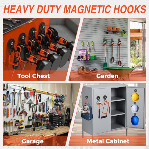 6Pcs Heavy Duty Storage Magnetic Utility Hooks Large Garage Strong Extra Magnet Hooks Hanger with Anti (2.6" Magnet-6 Pack-Orange)