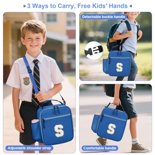 Lunch Box Kids Large Initial Insulated Lunch Bag for Girls (Blue / S)