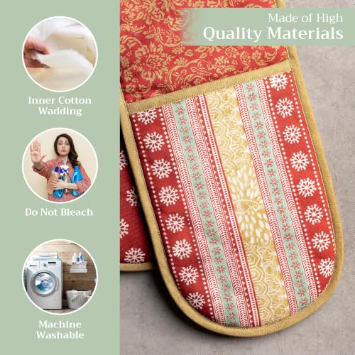 Double Oven Mitts 100% Cotton Double Oven Glove (067 - Sofia / 7" x 35" (Double Oven Mitt))