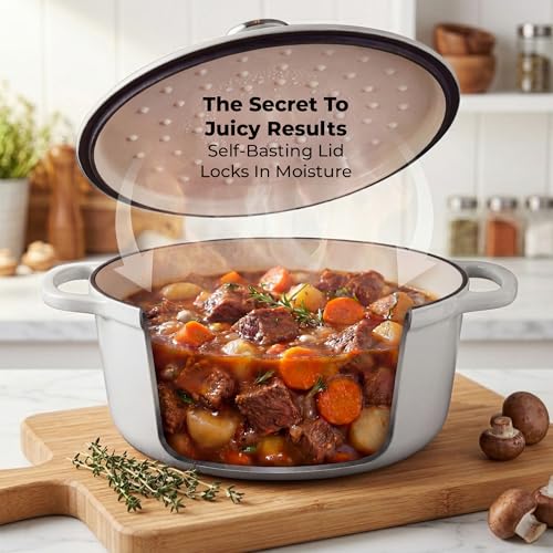 5 Quart Enameled Cast Iron Dutch Oven Pot with Lid (White / 5 Quart)