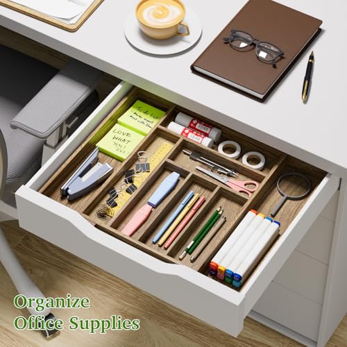 Acacia Wood Kitchen Silverware Drawer Organizer (8 Slots)