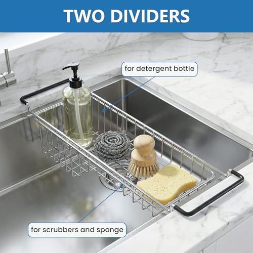 Over The Kitchen Sink Caddy Sponge Holder Organizer Drying Rack Expandable for Sponge Brush Soap 13.8" to 20.8" (Standard-1)