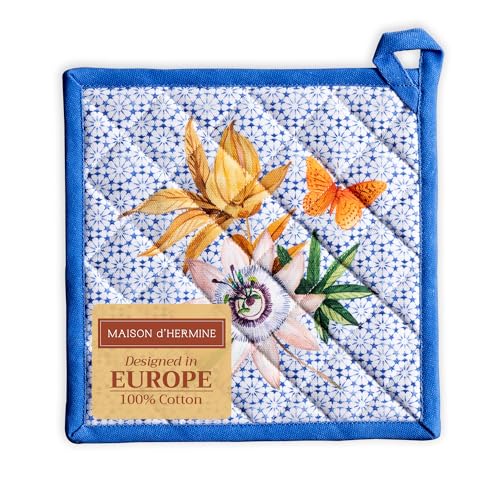 Pot Holders 100% Cotton Potholders (087 - Passiflora / 8" x 8" (Pot Holder Pack of 1))