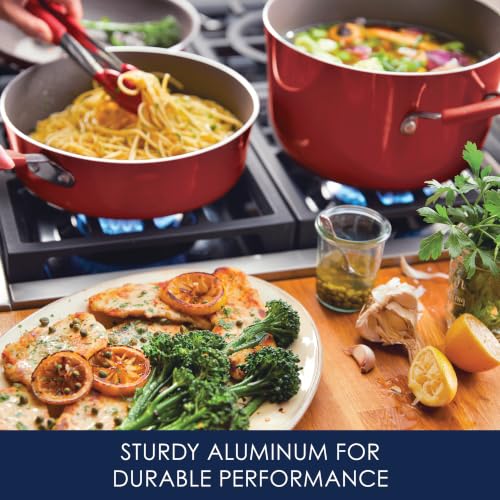 Cucina Nonstick Cookware Pots and Pans Set (Cranberry Red / 14 Piece)