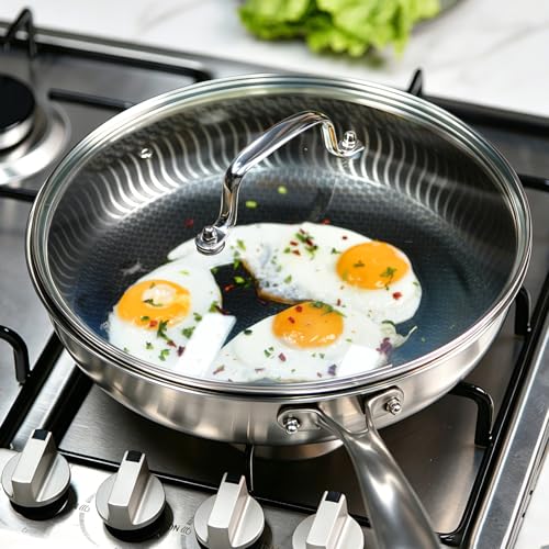 11 IN Glass Lid with Stainless Steel Handle for Frying Pan (11 in (10.8 in -11.2 in) / Silvery Handle)