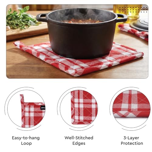 Oven Mitts and Pot Holders Set (Oven Glove + Pot Holder / Franca Red Checks)