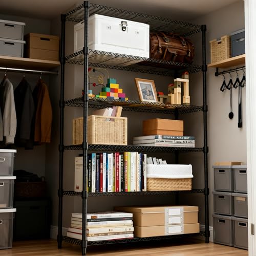 2100LBS 47.2" W 6 Tiers Shelf Storage Shelves Metal Shelving Unit Heavy Duty Garage Shelving Adjustable Wire Shelves for Pantry (6 Tiers, 17.7"D x 47.2"W x 82.4"H / Black)