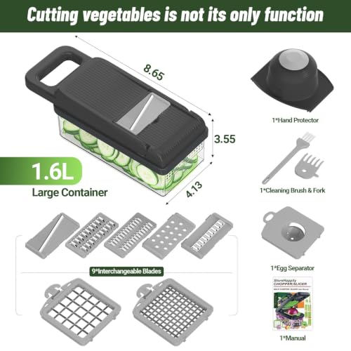 12-in-1 Vegetable Chopper 7 Blades, Veggie Cutter with Handle, Grey (Gray / 7 blades)
