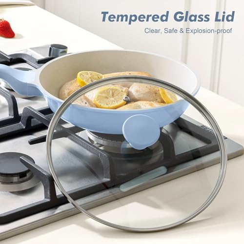 9.5Inch Nonstick Ceramic Frying Pan with Lid (Glacier Blue / 9.5 Inch)