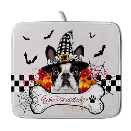 Dish Drying Mat for Kitchen Counter (Halloween Dog 623 / 18" x 16")