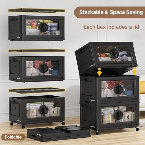 480Qt Lockable Stackable Storage Bins with Lids (Black / 120QT-4Pack)