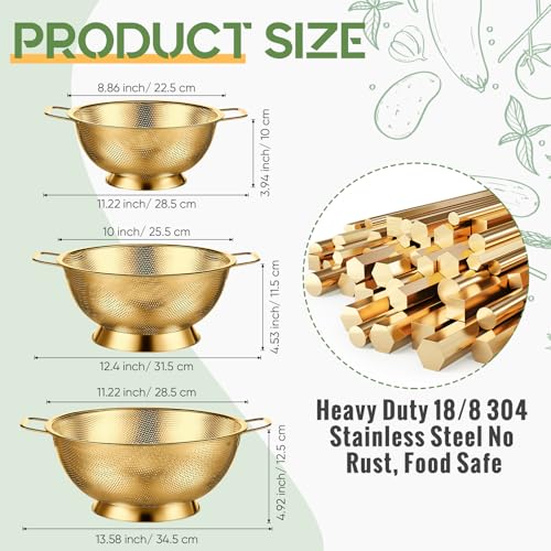 3 Pcs Stainless Steel Colander Set Metal Mesh Strainers (3 Count)