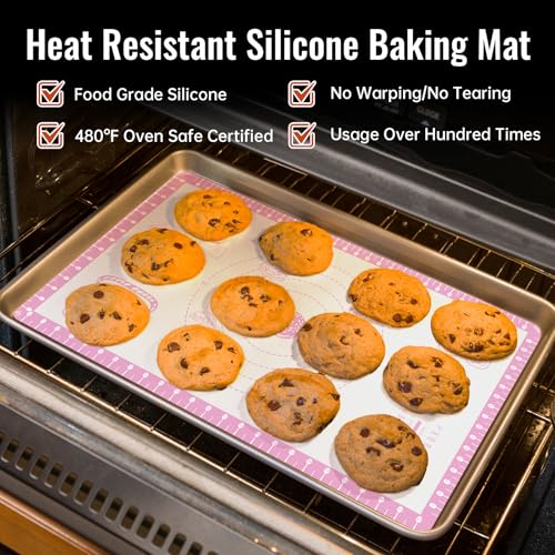 Silicone Baking Mat with 10 Recipes (Pink / 32"L x 24"W)