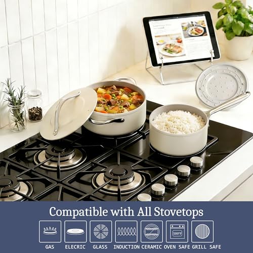Premium Ceramic Sauce Pan with Lid (Cream)
